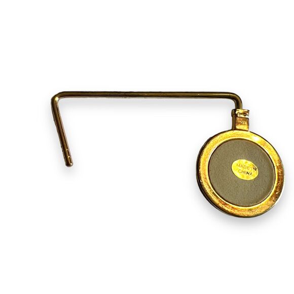 Womens Purse Hook Victorian Theme Floral Print Under Table Travel Gold Tone - Picture 4 of 5